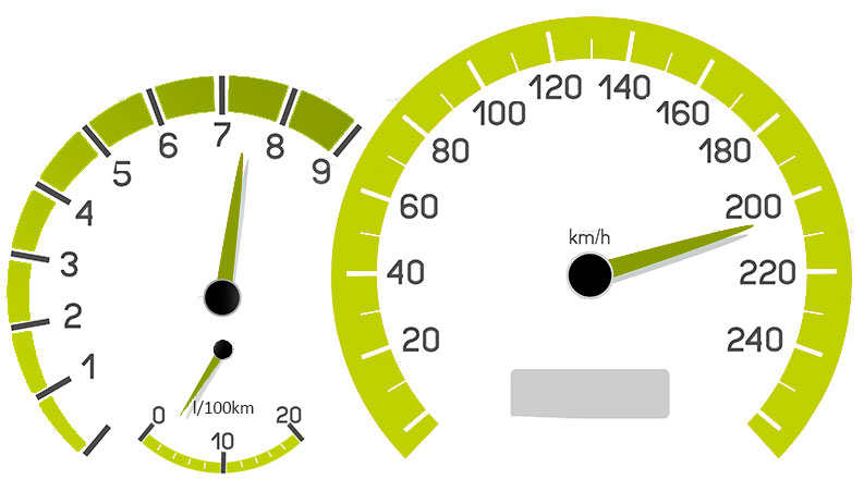Изменение показаний спидометра